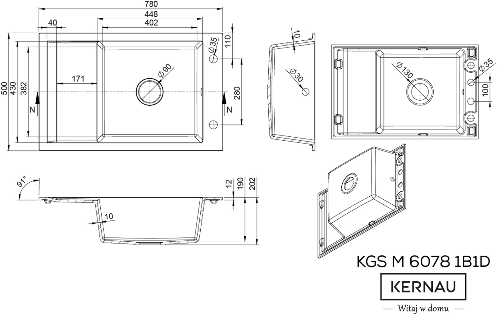 Кухонная мойка KERNAU KGS M 6078 1B1D GRAPHITE