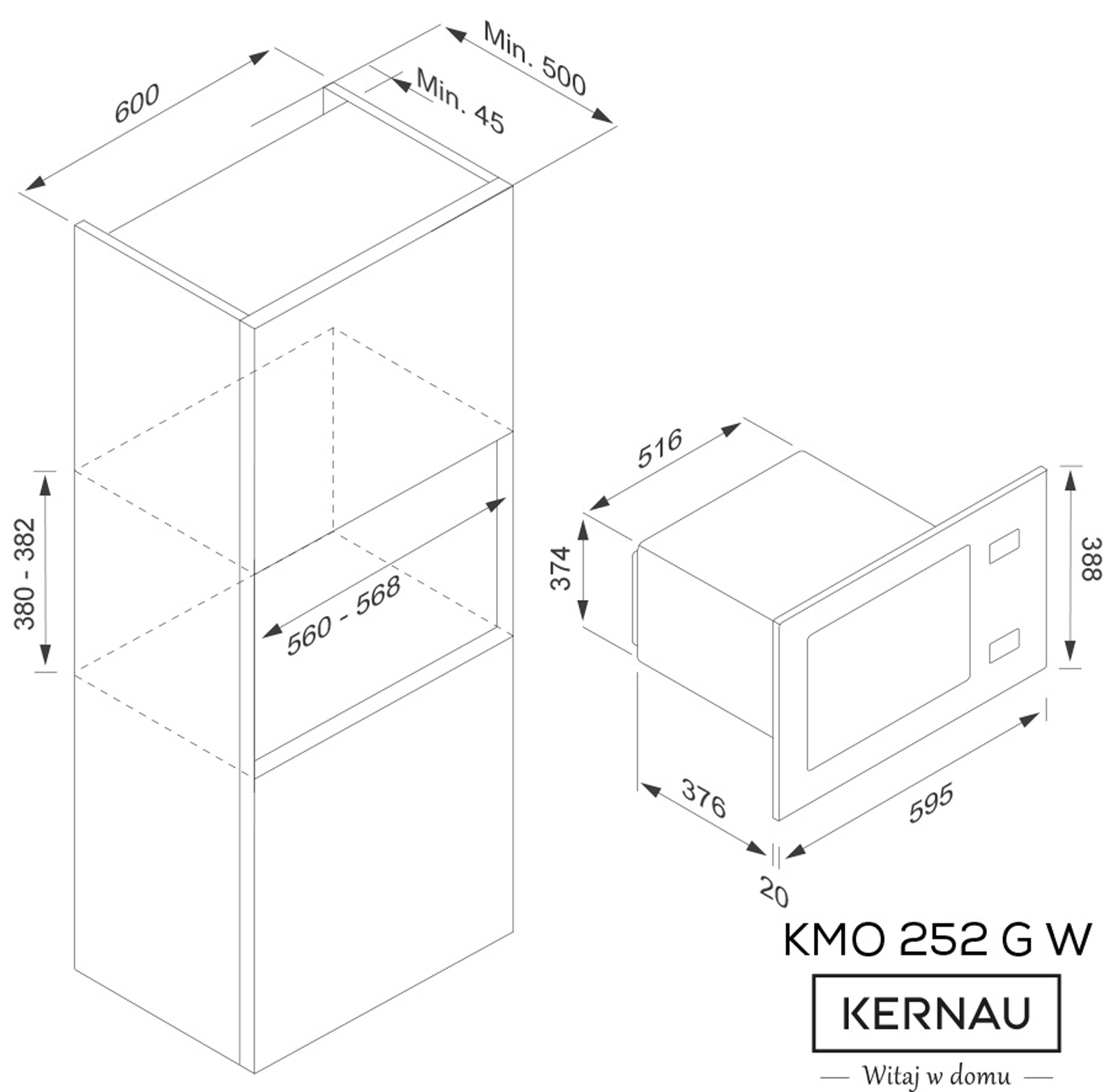 Встраиваемая микроволновая печь KERNAU KMO 252 G W
