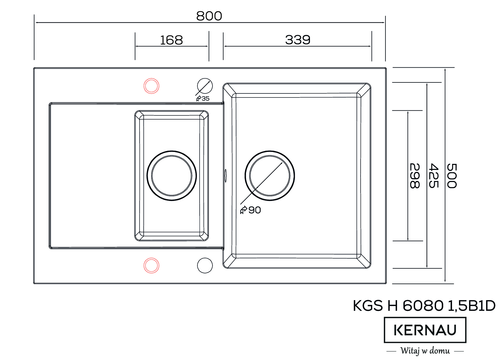 Кухонная мойка KERNAU KGS H 6080 1,5B1D BLACK METALLIC