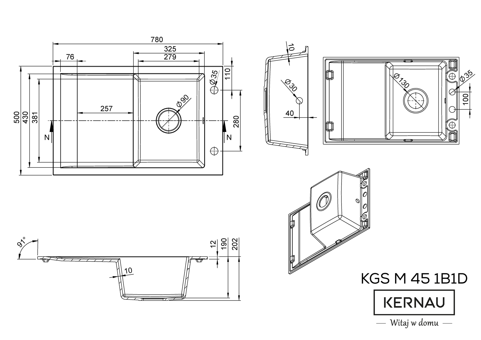 Кухонная мойка KERNAU KGS M 45 1B1D SAND