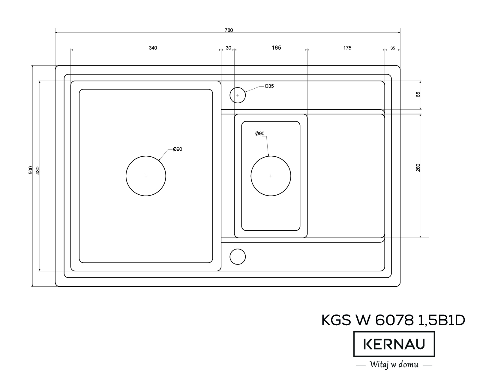 Кухонная мойка KERNAU KGS W 6078 1,5B1D BLACK METALLIC